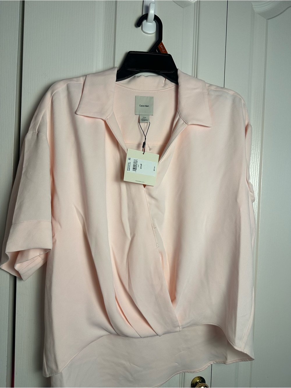 Calvin Klein Pale Pink Draped Short-Sleeve Button-Down Top